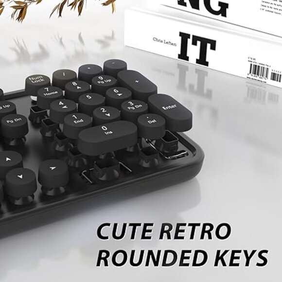 Wireless Keyboard and Mouse Combo, Full 104-Key Typewriter Retro Round KEY *NEW* - Picture 3 of 4